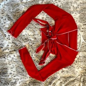 Red long sleeve tie top